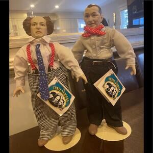 VINTAGE 1988 THREE STOOGES DOLLS 14" WITH TAGS CURLY AND LARRY SET